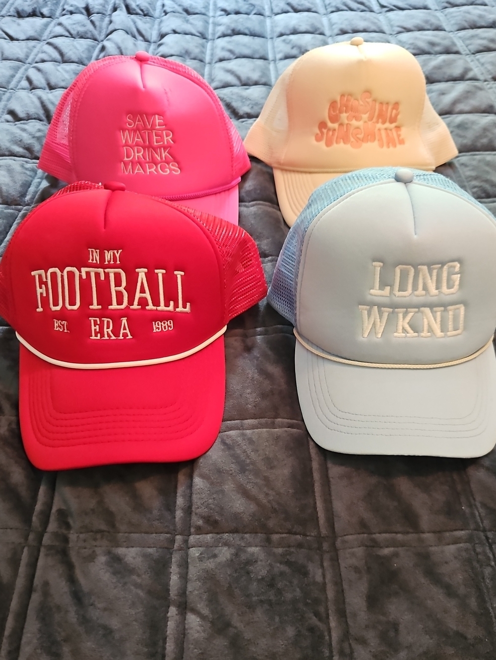 Trucker Hat Bundle, 4 Adjustable Snapbacks, Summer, Football & Weekend Themes - Picture 2 of 8